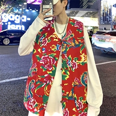 MJ203新中式男女盘扣大码棉马夹坎肩背心团队表演出汉服情侣外套，男装背心/马甲，星座115A(原星座507）