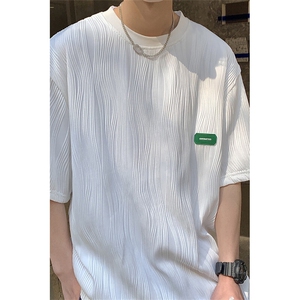 1港风弧形设计短袖T恤大码M-5XL情侣男士短袖T恤男DT8765P30控49图片