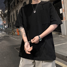 潮牌白色短袖t恤男夏季拼接日系宽松纯棉半袖上衣1001-1-TX2-P48，男装T恤，星座1001-1