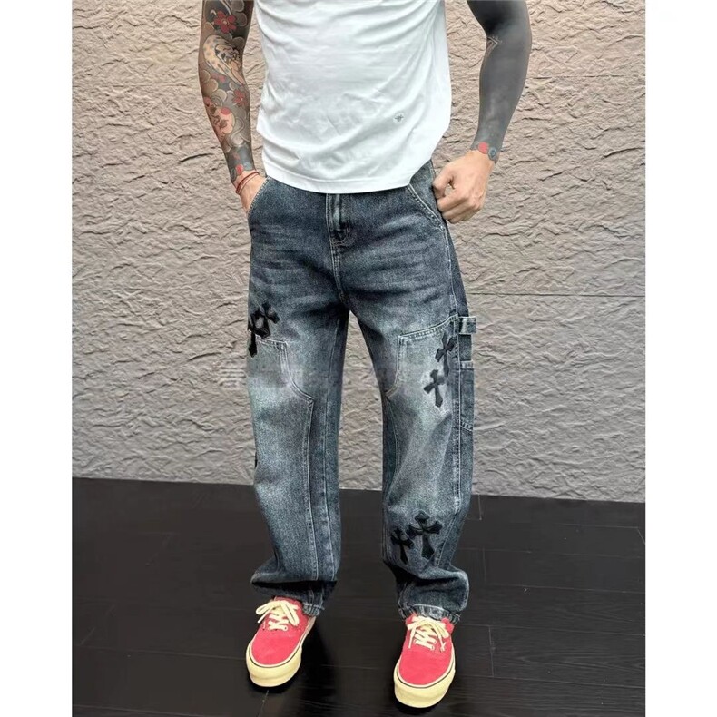 1506-1/KT3371/P56潮牌个性十字架拼皮显瘦牛仔裤时尚新款男生，男装牛仔裤，星座1506-1