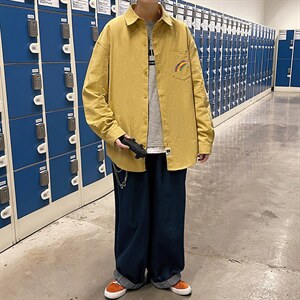 春季长袖衬衫男宽松港风衬衣男外套男CSCS264-P35,男装衬衫,电商B371
