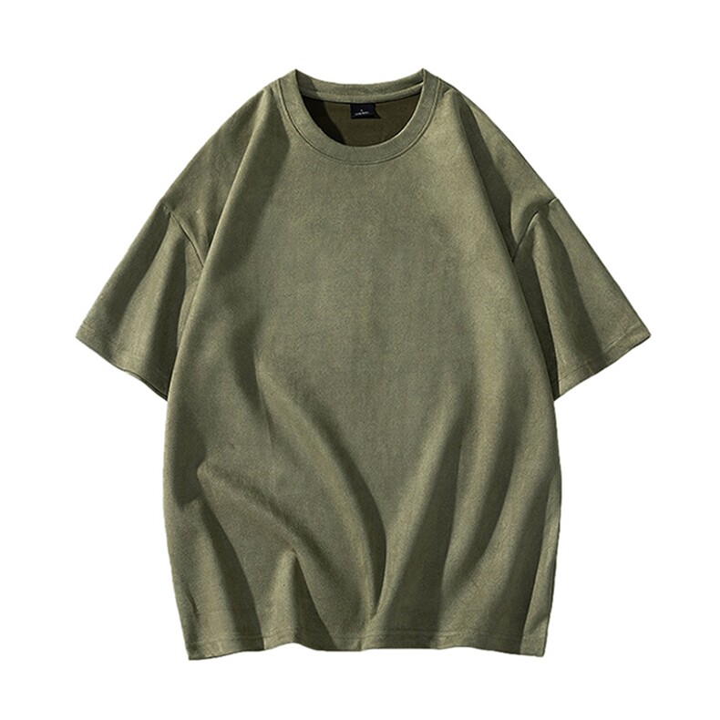 抖音得物直播高品质二开240克美式高街麂皮绒光版纯色短袖t恤12.5，男装T恤，电商A486-1