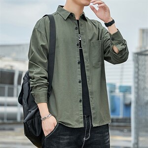 2023春秋港风纯色工装衬衫男士长袖帅气时尚休闲衬衣BSC915-P60图片