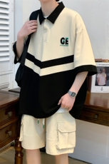 2023夏上新撞色拼接半袖套装休闲翻领Polo衫男女6628-P70控价98，男装Polo衫，电商A441-1