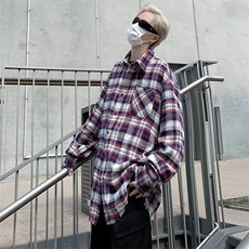 高质量秋季新款格子长袖衬衫男港风宽松直筒休闲衬衣外套CY31-P48，男装衬衫，星座1109-3