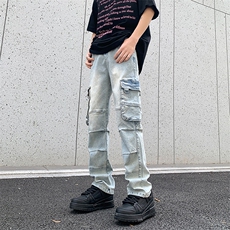 春季新款港风美式高街多口袋工装牛仔裤潮XZ213-K60647-P75控88，男装牛仔裤，星座213