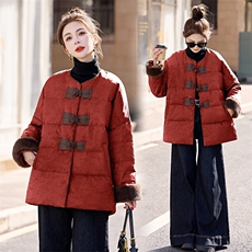 新中式提花盘扣设计羽绒服女2025冬季新款高端白鸭绒保暖外套，女装羽绒服，艾仟回(原伊仟回)