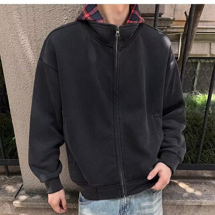 夹克男新款格子内衬休闲外套港风纯色美式立领上衣513AJK2388P57,男装夹克,星座513A