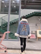 重工袖口狐狸毛狐狸毛领刺绣派克服外套，其它，金地雪