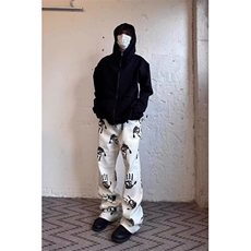 网络图手掌印花白色男女hiphop潮牌炸街微喇长裤N669-P53，男装牛仔裤，星座308B-2