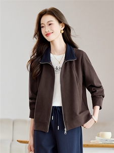 长期有货时尚拼色立领开衫卫衣短款外套女2026春秋休闲运动服上衣图片