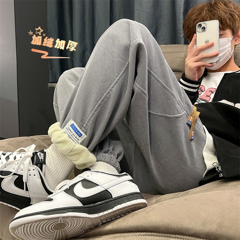 2024冬季华夫格裤子潮流加绒加厚束脚裤313A-1-NK73-P65控78，男装休闲裤，星座808A-1