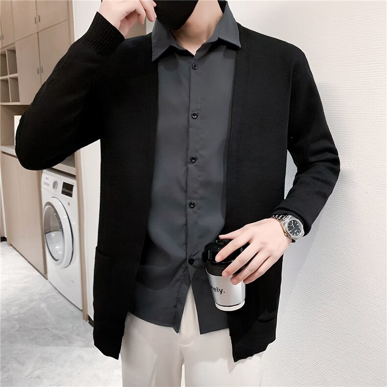 社会小伙假两件针织开衫男春秋季韩版帅气外穿毛衣男纯色外套S126，男装针织衫/毛衣，星座1116A-2（原606A-1）