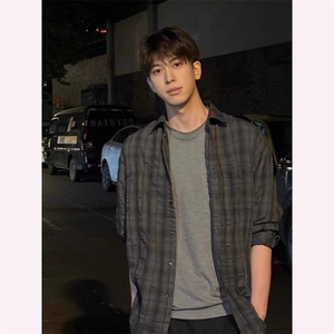 美式格子衬衫男潮牌宽松慵懒风设计长袖衬衣2025新款痞帅撞色外套