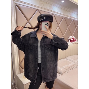 水洗烫钻牛仔外套女春秋新款复古美式韩版宽松休闲气质高级感上衣图片