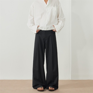宽松阔腿休闲西裤男女同款老钱风2025春夏新款高腰垂感慵懒风潮裤图片