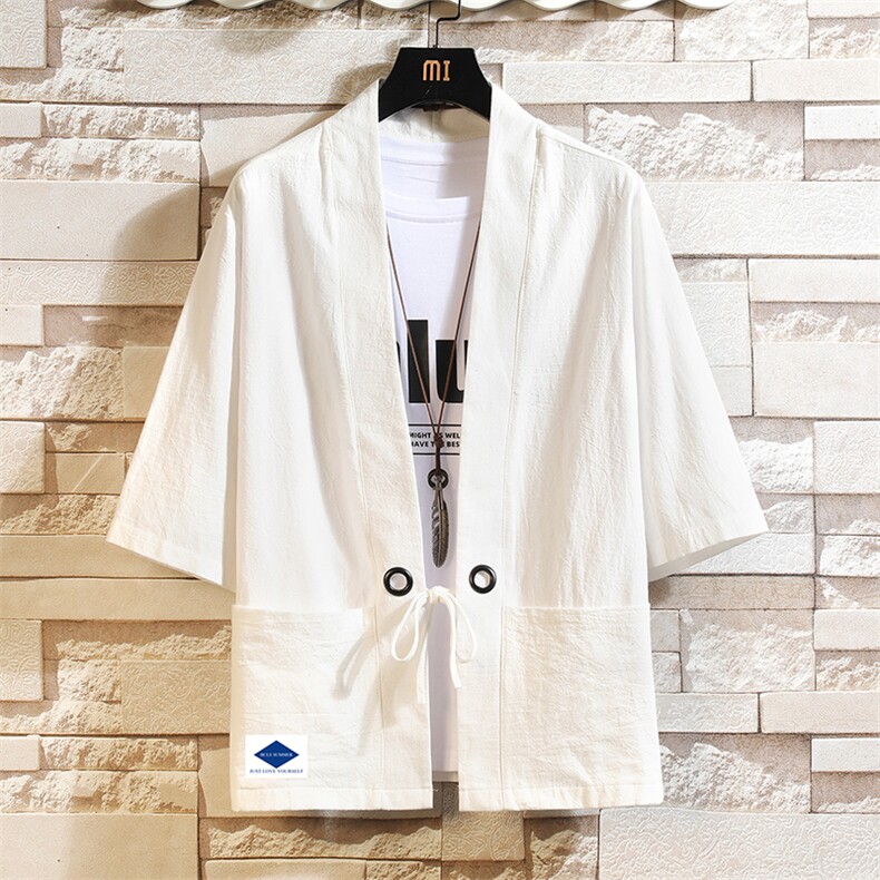 HF59061-P40风汉服男开衫外套七分袖道袍 砖墙挂拍图片