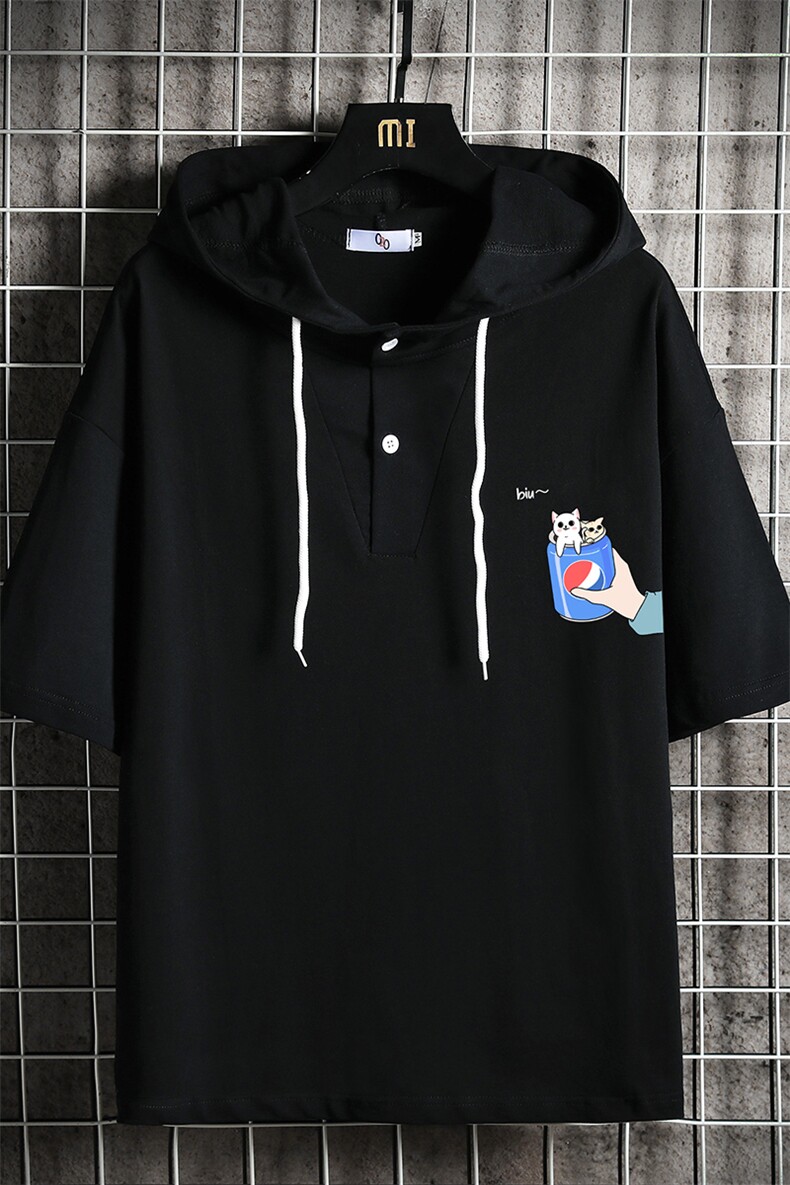 LD54262-P45NASA连帽短袖t恤男大码胖子带帽五分袖中袖网格,男装T恤,电商A040A