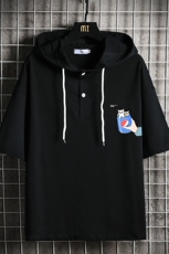 LD54262-P45NASA连帽短袖t恤男大码胖子带帽五分袖中袖网格，男装T恤，电商A040A