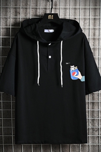 LD54262-P45 NASA连帽短袖t恤男大码胖子带帽五分袖中袖 网格图片