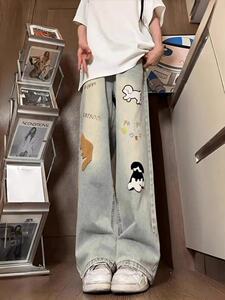 美式街头水洗做旧小狗牛仔裤男直筒宽松长裤513CK1846P40图片