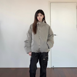 日系复古廓形立领棉服男潮流休闲宽松纯色面包服棉衣外套图片