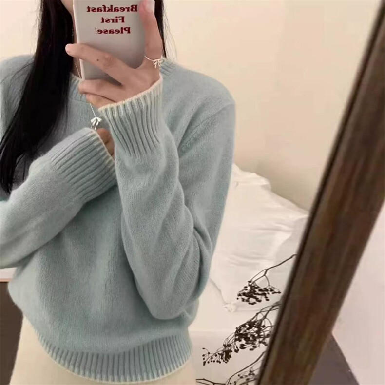 圆领毛衣女内搭简约气质长袖宽松针织打底衫,针织衫/毛衣,忠诺羊绒