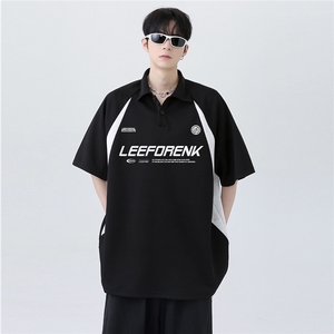 撞色拼接翻领美式潮牌POLO衫半袖男女同款百搭插肩袖T恤T281-P38图片
