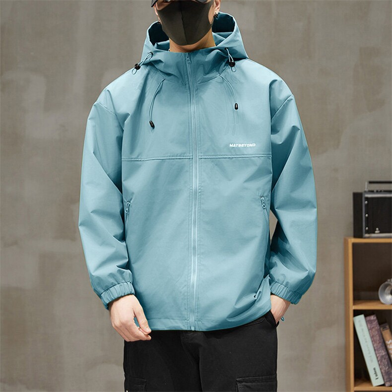 冲锋衣连帽夹克男宽松落肩纯色上衣外套DSA157B-JK727-P58图片