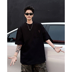 XZ-221-5/T132/P33夏季美式潮牌口袋拼接短袖T恤五分袖，男装T恤，星座221-5