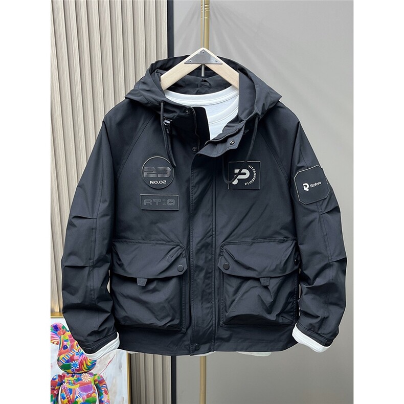 秋新款冲锋衣外套男新款宽松潮牌工装夹克百搭连帽简约HH9136P55,男装夹克,星座1013-5