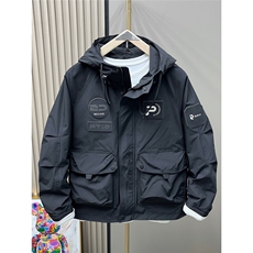 秋新款冲锋衣外套男新款宽松潮牌工装夹克百搭连帽简约HH9136P55，男装夹克，星座1013-5
