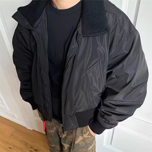 抖音得物 美式潮休闲夹克春季立领纯色复古工装加厚棉服外套AMY02图片