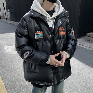 F33-P92 美式潮牌PU皮赛车服外套冬季加厚ins潮流立领宽松棉服图片