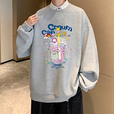 华夫格卫衣圆领卫衣男大码长袖t恤男外套HW76332-P30加绒款-P40，男装卫衣，电商A040