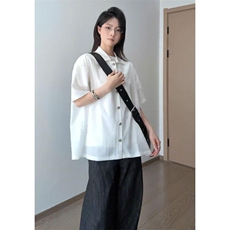 得物抖音品质二开老钱风亚麻冰丝纹短袖衬衫男女休闲美式潮牌衬衣，男装T恤，电商A486