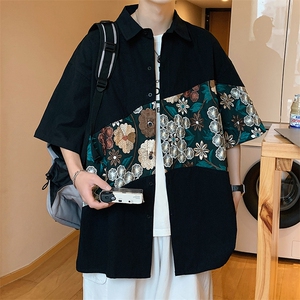 1绣花拼接成分：聚酯纤维M-5XL大码短袖衬衫男DCS7743P42控68图片