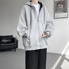 8XL-M秋连帽卫衣男宽松休闲纯色拉链开衫外套拼色帽衫运动WY27P65，女装短外套，电商D206-1