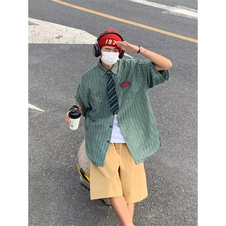 夏季新款衬衫潮流慵懒男方领宽松型衬衫QC26P33图片