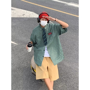 夏季新款衬衫潮流慵懒男方领宽松型衬衫QC26P33图片