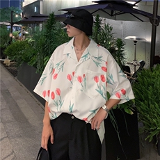 2026夏季新款男垂感卡通印花短袖情侣冰丝衬衫B299-X5390-P35限49，男装T恤，电商A061-1