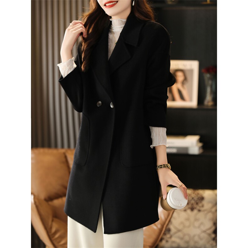 新中式盘扣纯羊毛大衣女小个子毛呢外套2025秋冬新款双面羊绒大衣，女装双面呢大衣，贝源羊绒