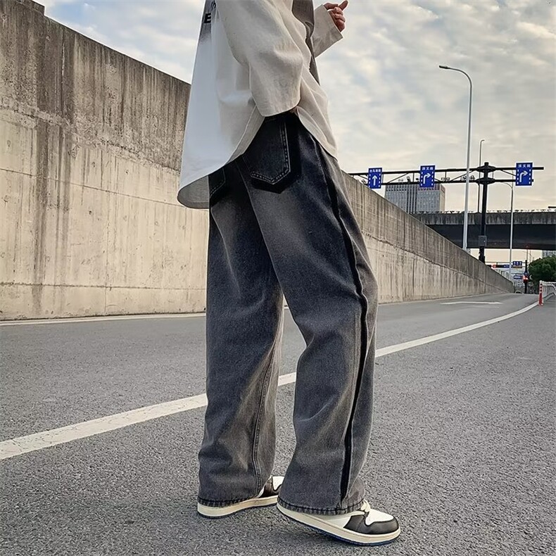 牛仔裤男秋冬美式复古直筒宽松休闲长裤水洗阔腿老爹裤NK745-P43,男装牛仔裤,星座1008-1