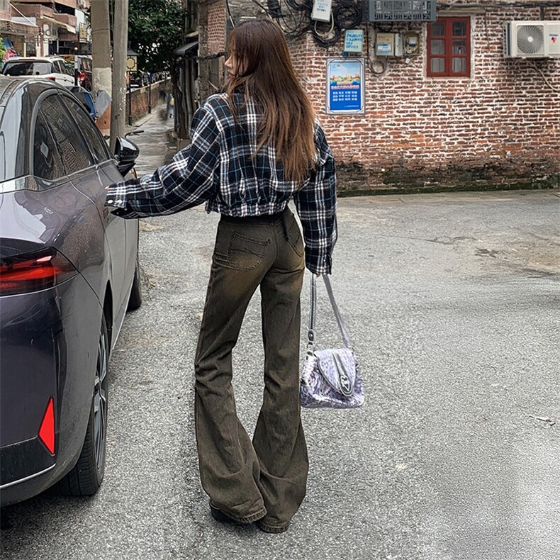 复古做旧微喇叭牛仔裤男女2026春季设计感显瘦马蹄裤子YD2126-P60,女装休闲裤,星座509