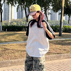 抖音得物品质二开240克宽松纯棉美式潮牌插肩三杠织带短袖T恤，男装T恤，电商A486