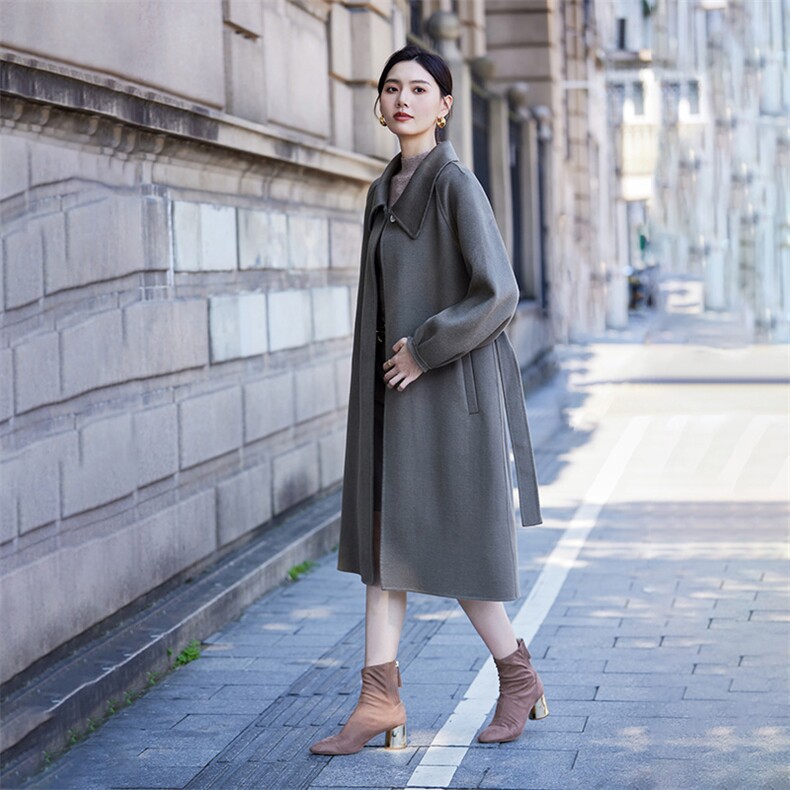 2024秋冬新款韩版显瘦赫本风毛呢外套女过膝，女装双面呢大衣，怡欣双面呢工厂店