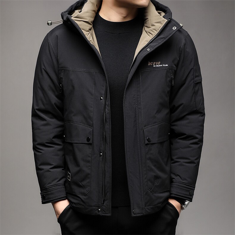 BJY08935新款冬季男士白鸭绒羽绒服连帽保暖外套修身风衣大衣，男装风衣，电商B360