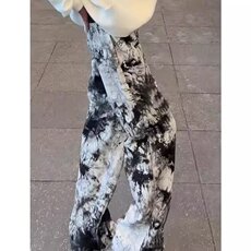 水墨扎染牛仔裤男款春秋季休闲小众裤子美式复古vibe直筒微喇长裤，男装牛仔裤，星座506A