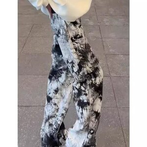 水墨扎染牛仔裤男款春秋季休闲小众裤子美式复古vibe直筒微喇长裤图片
