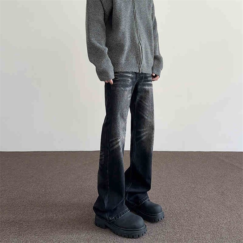 美式直筒微喇显瘦长裤子高街复古水洗做旧牛仔裤男潮AM111P44，男装牛仔裤，星座1013-5